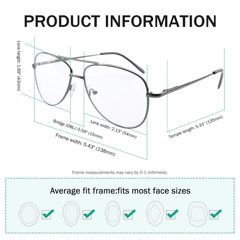 Eyekepper Pilot Style Bi-Focal Readers Polycarbonate Lens Spring Temple Bifocal Reading Glasses +2.0 - Image 2